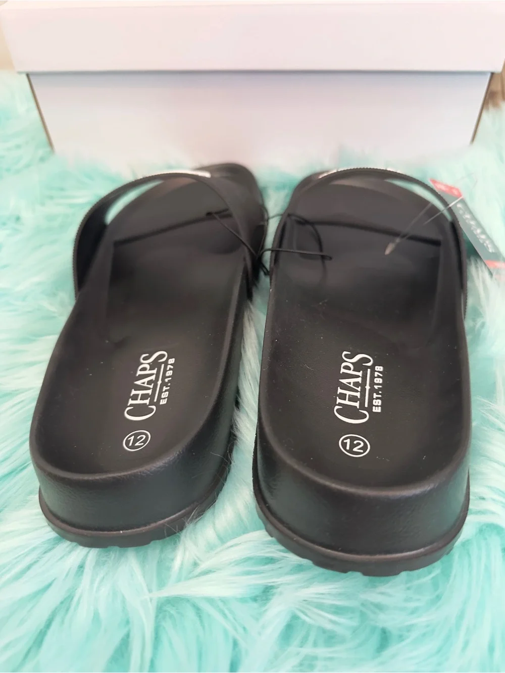 Black Slide Men’s Sandals with White Crest Chaps Logo Sz 12 NEW!